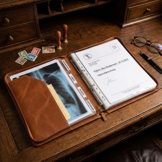 Ordentlich sortierte Mappe mit medizinischen Dokumenten