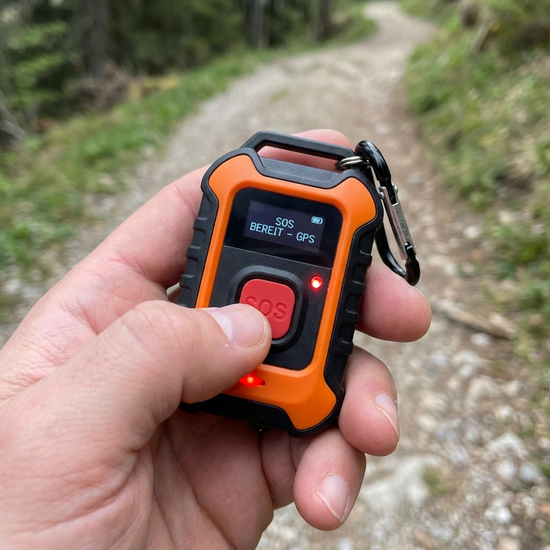 Kompakter mobiler Notruf-Sender für unterwegs in einer Hand