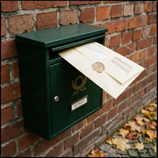 Briefkasten mit offiziell aussehendem Briefumschlag