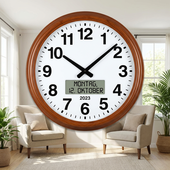 Seniorengerechte Wanduhr mit großen Ziffern und Datumsanzeige