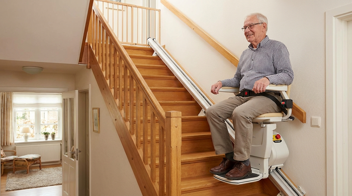 Sicherer Treppenlift an einer geraden Treppe