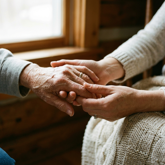 Zwei Hände, die sich vertrauensvoll und beruhigend halten