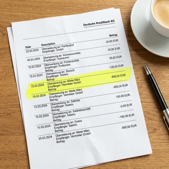 Kontoauszug mit markierter Banküberweisung