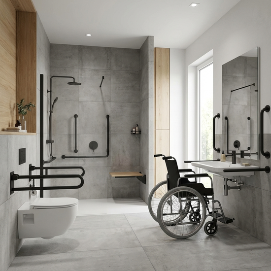 Modernes, barrierefreies Badezimmer mit Haltegriffen