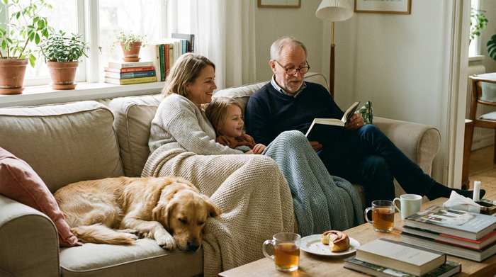 Entspannter Nachmittag beim Vorlesen auf dem Sofa