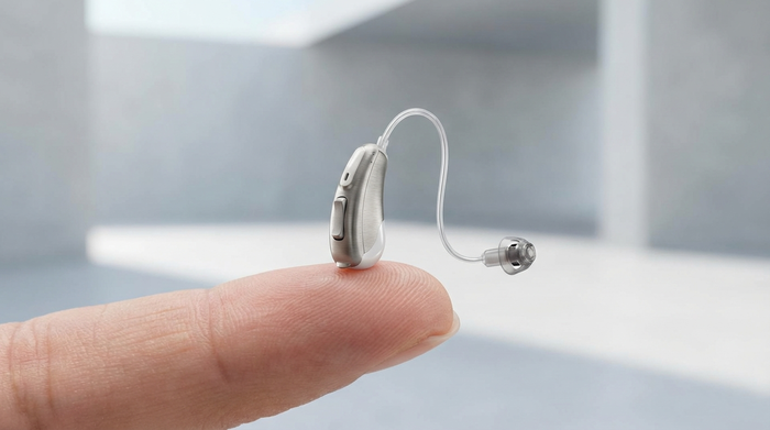 Sehr kleines, modernes RIC-Hörgerät mit feinem Kabel