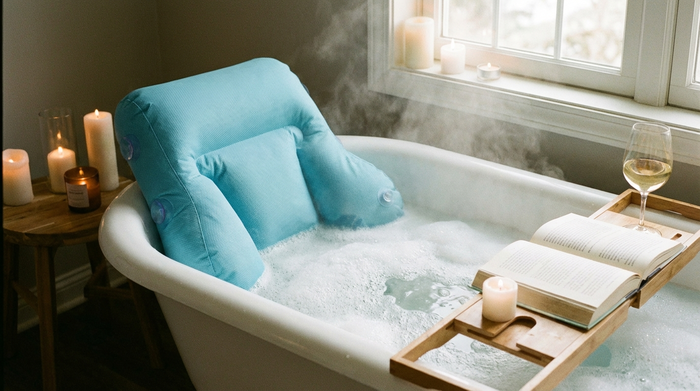 Aufblasbares Badekissen in einer Badewanne platziert