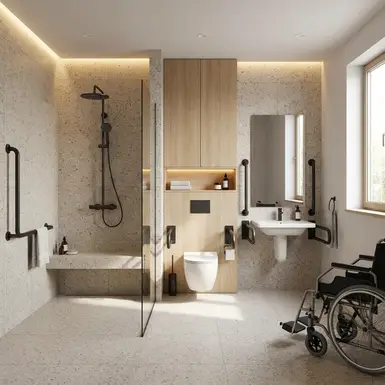 Modernes, barrierefreies Badezimmer mit Haltegriffen