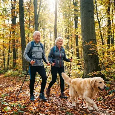 Älteres Ehepaar beim Nordic Walking
