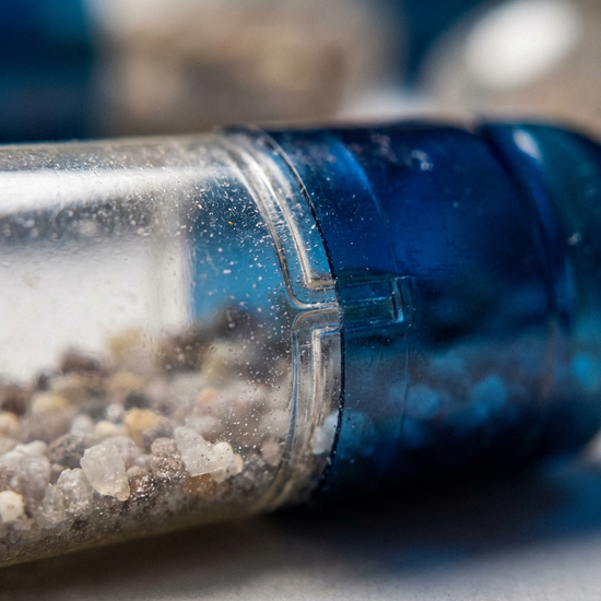 Nahaufnahme einer Kapsel, die aus zwei ineinandergesteckten Hälften besteht