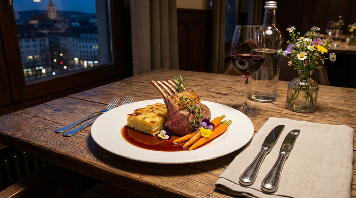 Unangetasteter Teller mit Essen auf einem Tisch