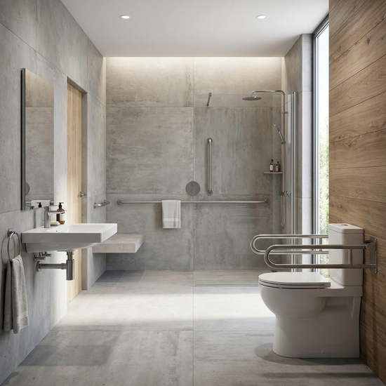 Modernes, barrierefreies Badezimmer mit Haltegriffen