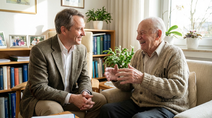 Arzt im Gespräch mit älterem Patienten
