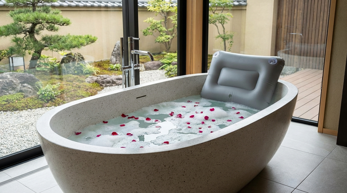 Aufblasbares Badekissen in einer modernen Badewanne