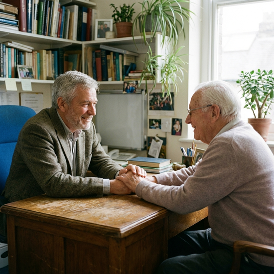 Älterer Herr im vertrauensvollen Gespräch mit seinem Hausarzt