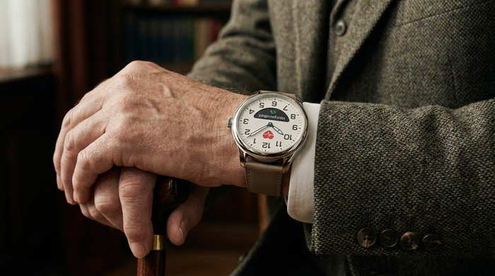 Elegante Senioren-Smartwatch mit großem Ziffernblatt am Handgelenk
