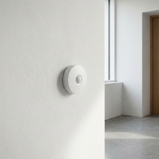 Moderner Bewegungsmelder an einer weißen Wand