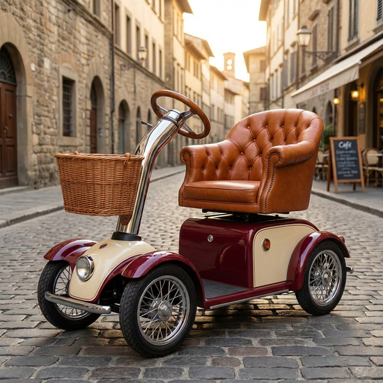 Klassisches Elektromobil mit Lenksäule und bequemem Sitz